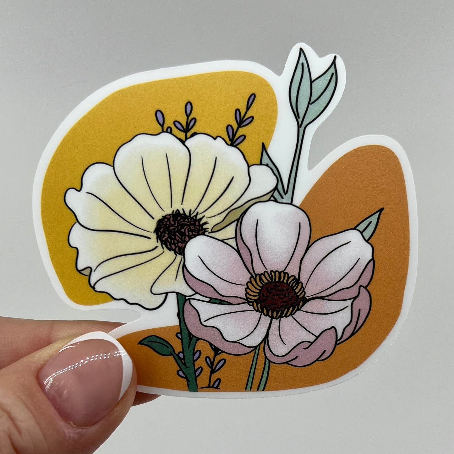 Vinyl Sticker; Line Art Flowers, 3X2.8"