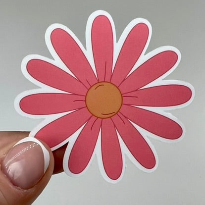 Vinyl Sticker; Daisy - Peach, Orange, Pink, 2.5X2.4"