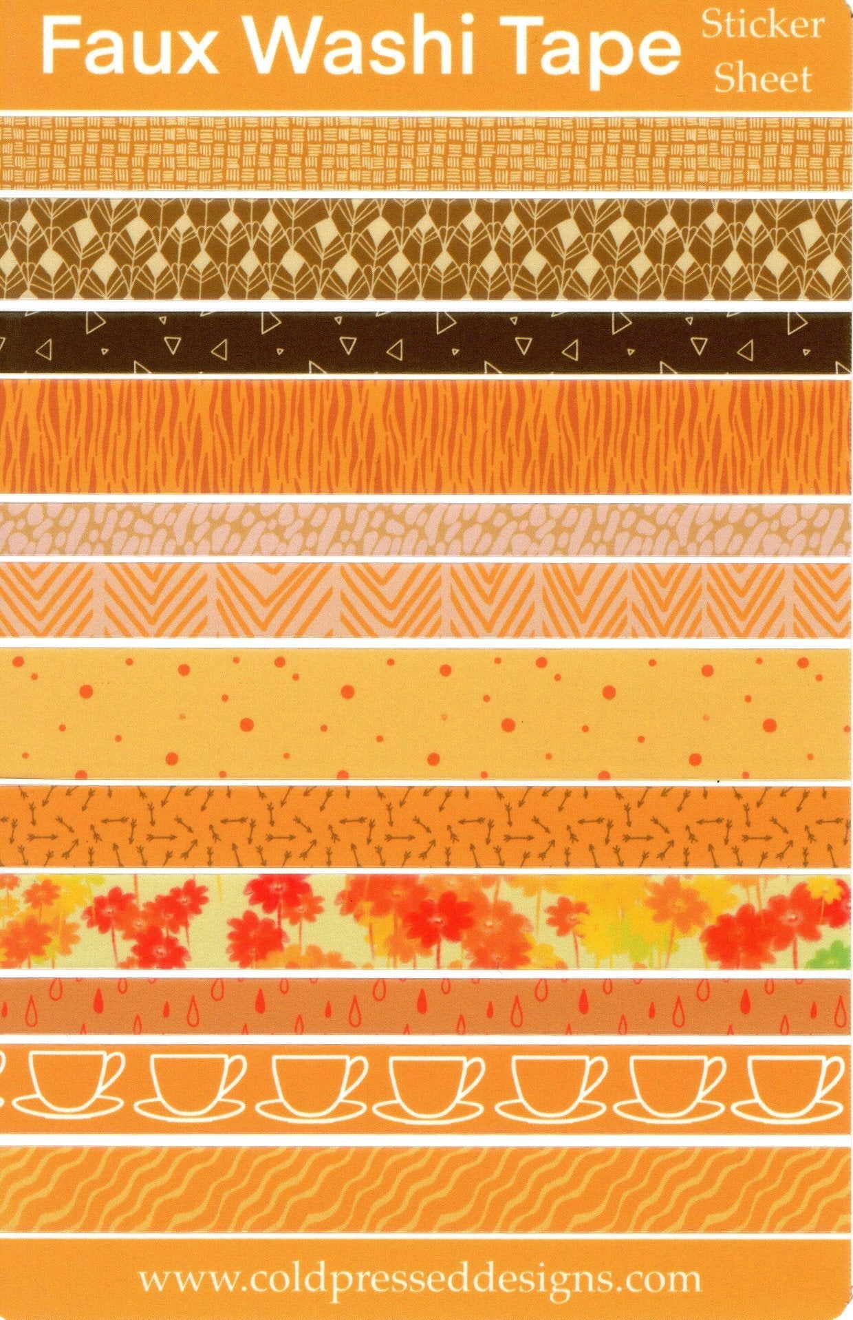 A sticker sheet of strips of yellow faux washi tape.