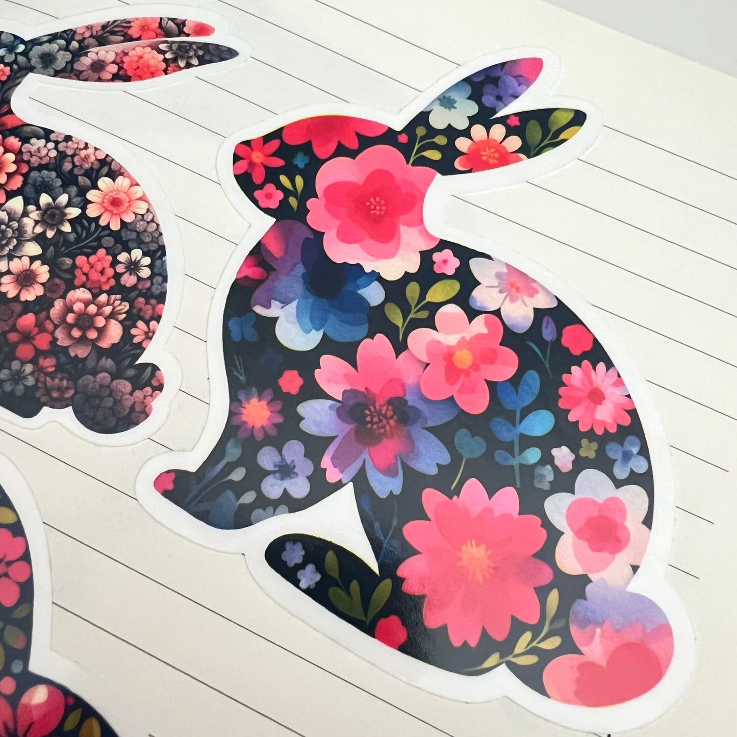 Vinyl Sticker; Floral Rabbit Silhouette, 3X2.75"+