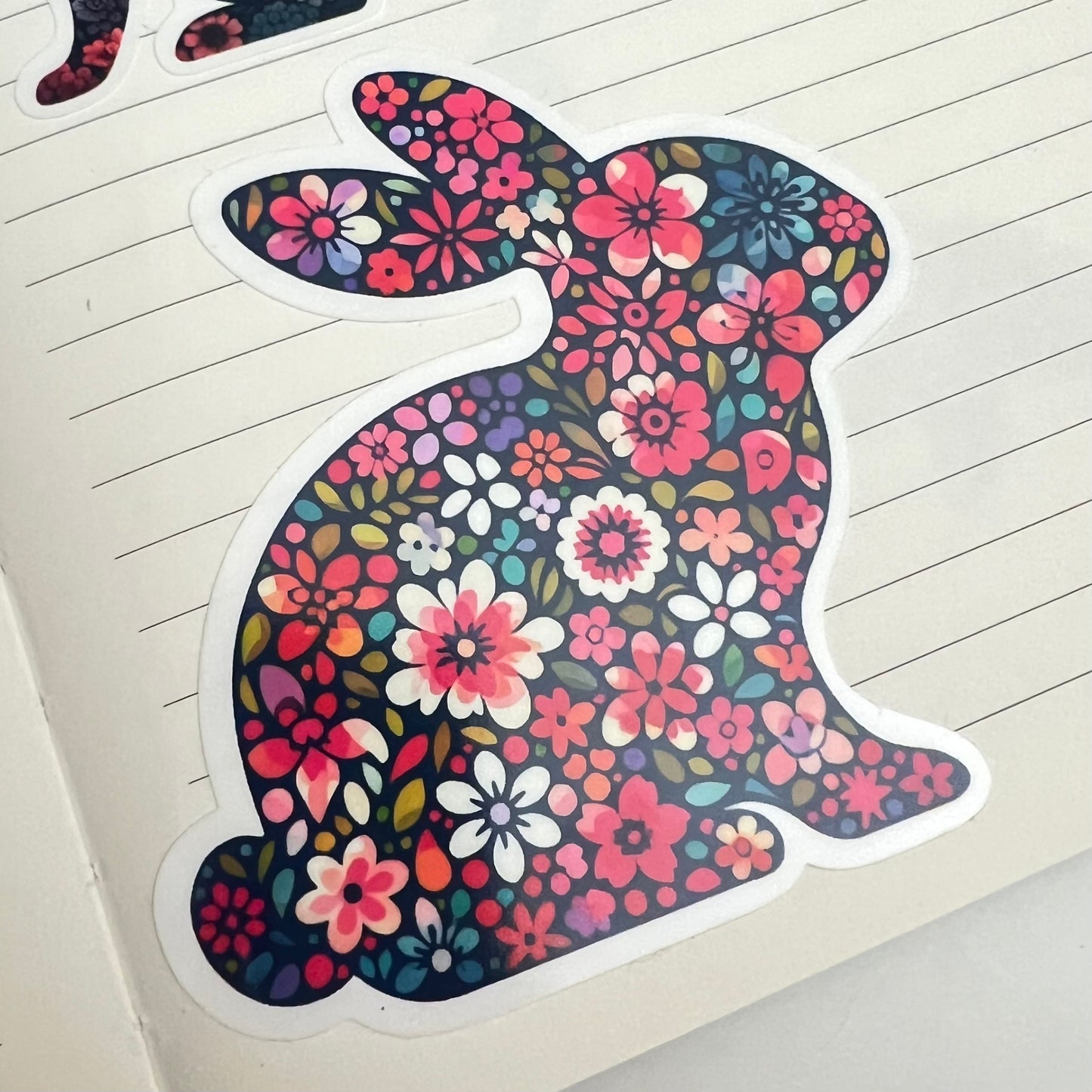 Vinyl Sticker; Floral Rabbit Silhouette, 3X2.75"+