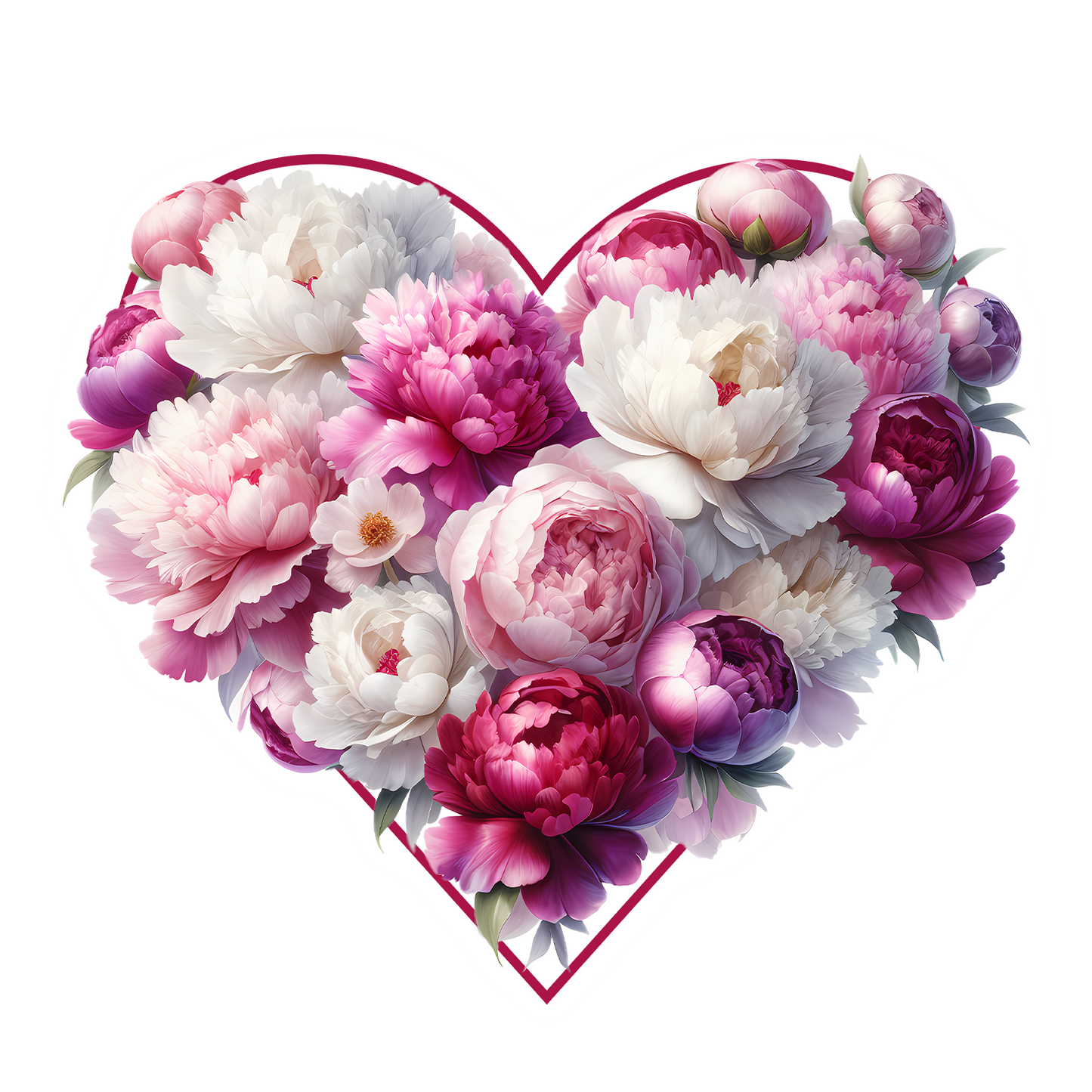 Vinyl Sticker; Pink Peony Heart, 3X2.7"