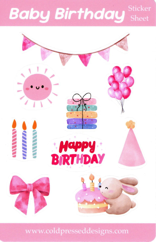 Baby Girl Birthday Sticker Sheet