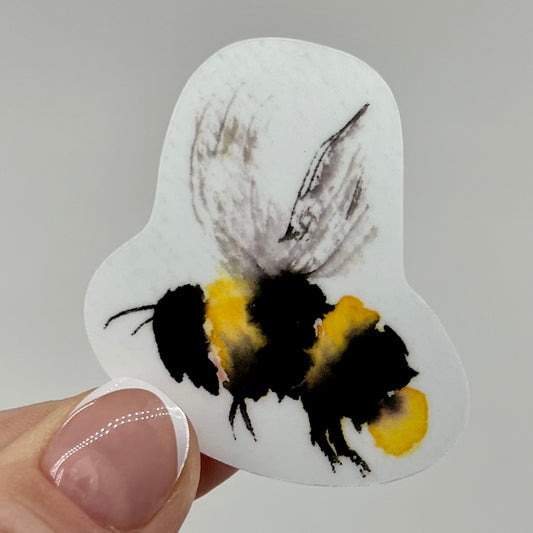 Vinyl Sticker; Watercolor Bumble Bee, 2.3X2"