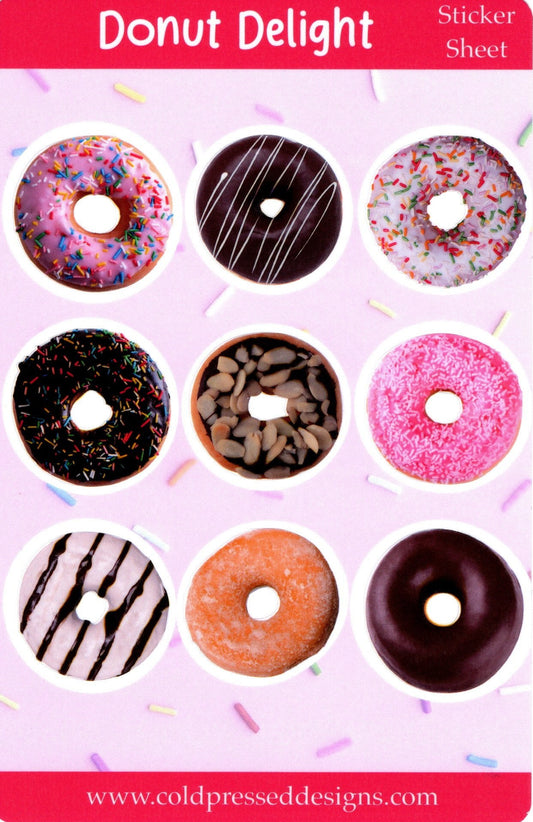 Sticker Sheet with realistic donuts for journals