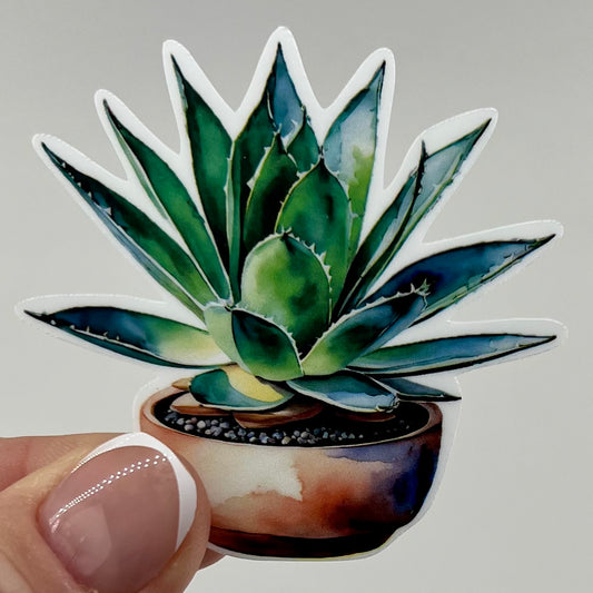 Vinyl Sticker; Watercolor Aloe Succulent, 2.5X2.4"