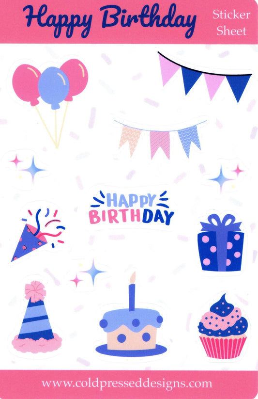 Sticker sheet with birthday related image stickers for journaling