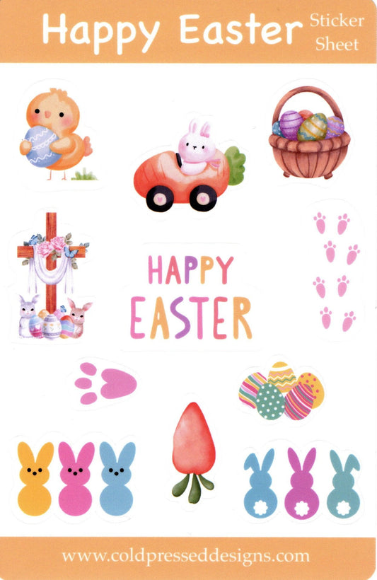 A sticker sheet with stickers of easter related items for journaling