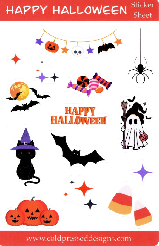 A sticker sheet with halloween related images for journaling