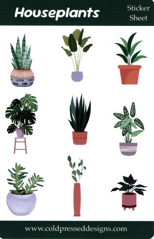 A sticker sheet with images of house plants for journaling