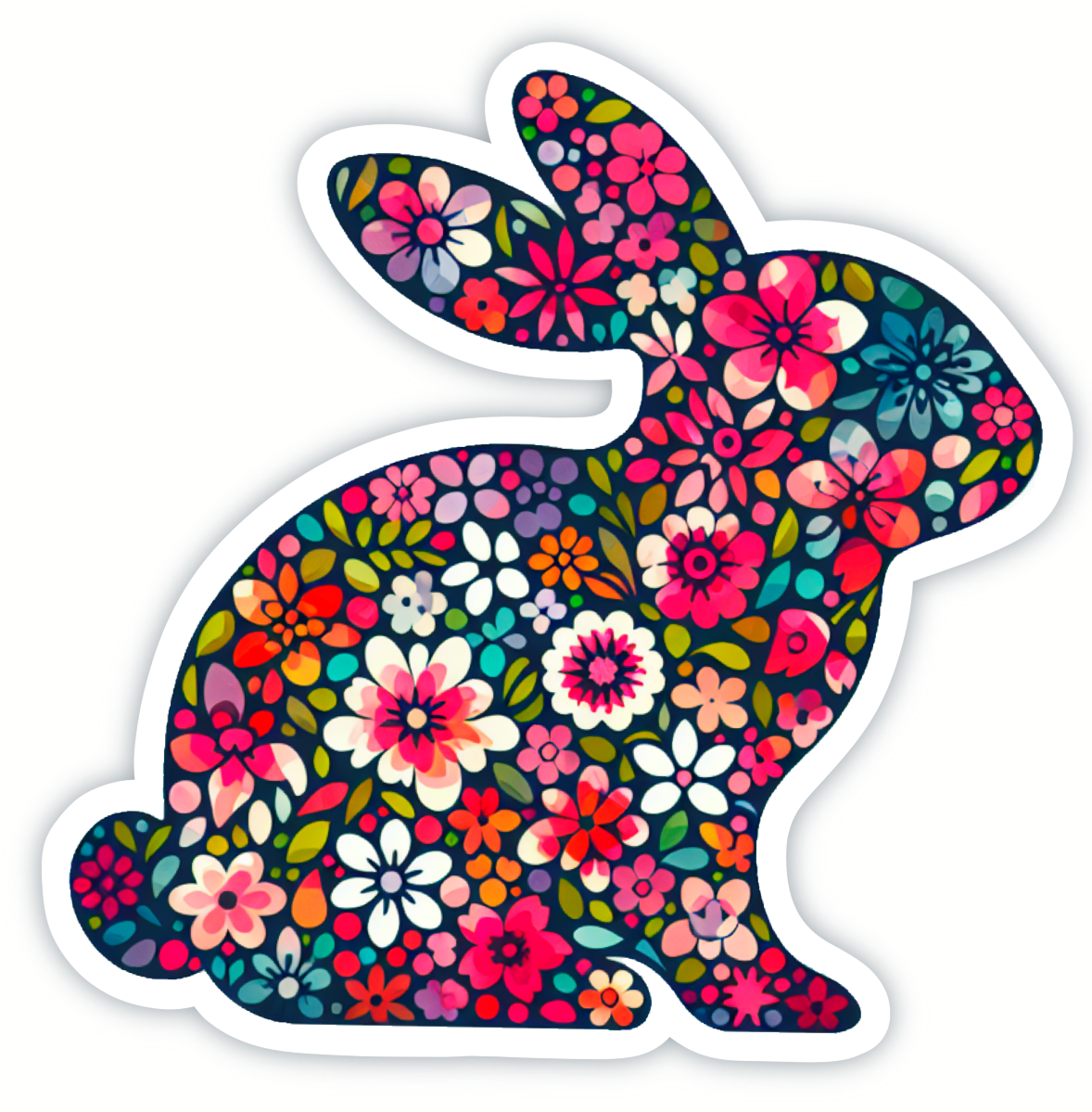 Vinyl Sticker; Floral Rabbit Silhouette, 3X2.75"+