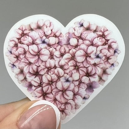 Vinyl Sticker; Hydrangea Flower Heart, 2X1.9"+