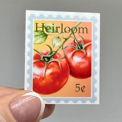 Vinyl Sticker; Heirloom Tomato Stamp, 2X1.6"+