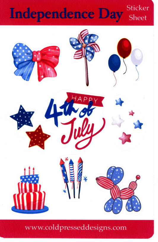 A sticker sheet with images of items form the fourth of July for journaiing