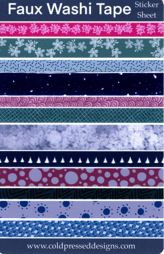 A sticker sheet with colorful faux washi tape strips.