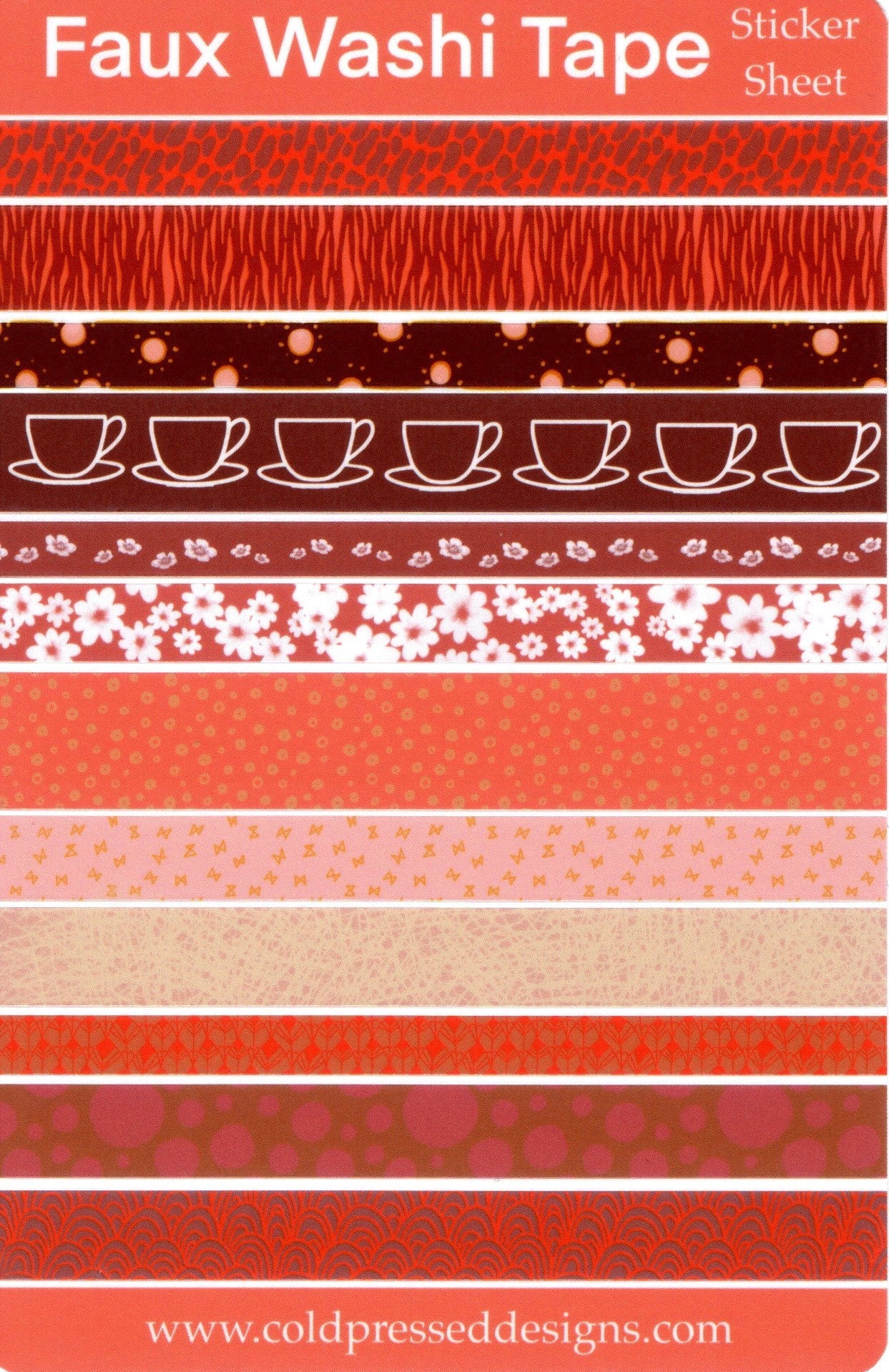 A sticker sheet with faux washi tape strips in orange.