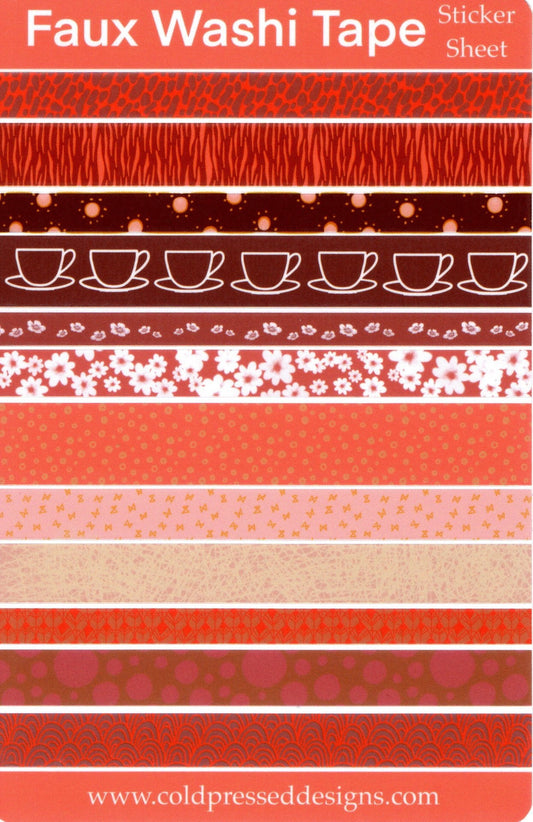 A sticker sheet with faux washi tape strips in orange.