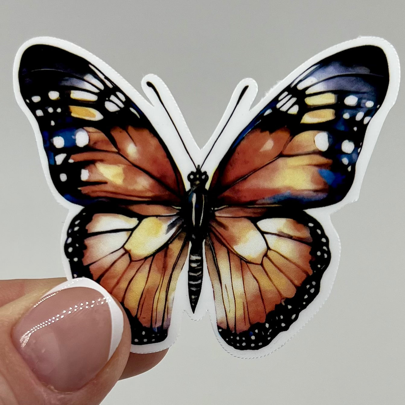 Vinyl Sticker; Orange Watercolor Butterfly, 2.5X2.1"