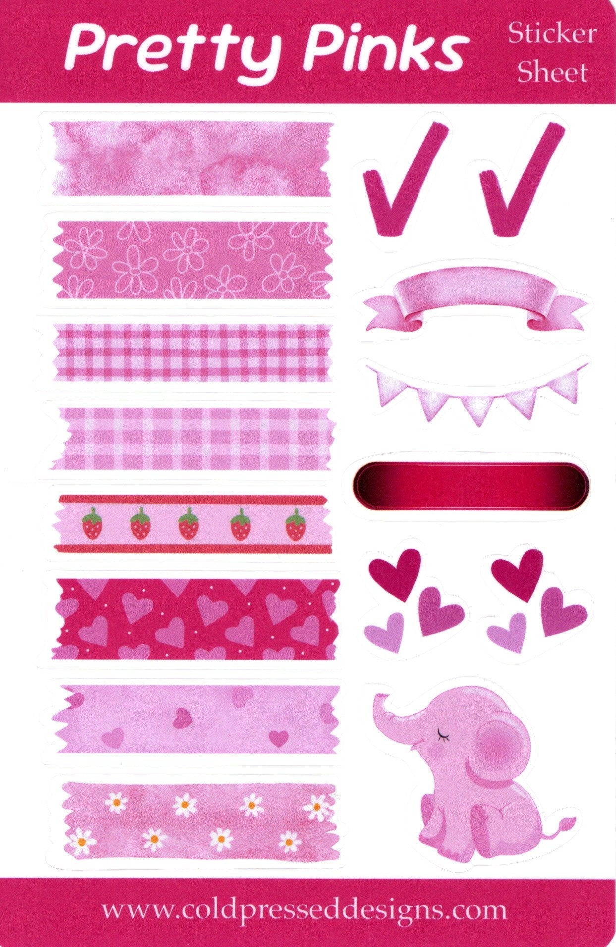 A sticker sheet with pink items to use while journaling