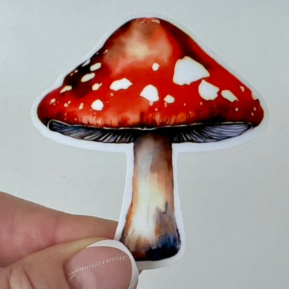 Vinyl Sticker; Red Topped Mushroom; 2.5X2.3"