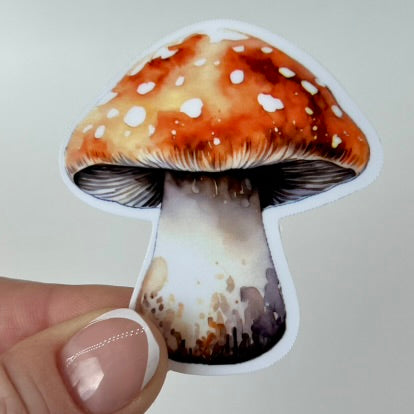 Vinyl Sticker; Red Topped Mushroom; 2.5X2.3"