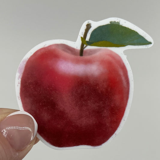 Vinyl Sticker; Red Watercolor Apple, 2.5X2.4"