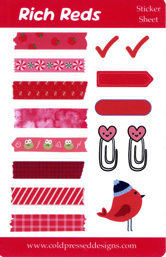 A sticker sheet of red items to use while journaling