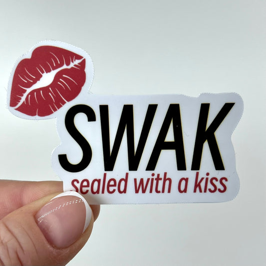 Vinyl Sticker; SWAK - Sealed With A Kiss, 3X2.1"