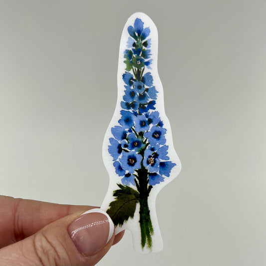Vinyl Sticker; Blue Watercolor Hyacinth Flower, 4X1.4"