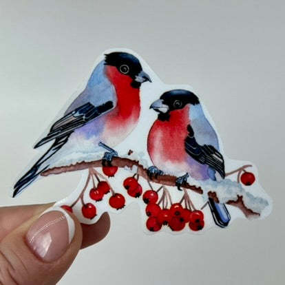 Vinyl Sticker; Watercolor Winter Birds, 3X2.1"