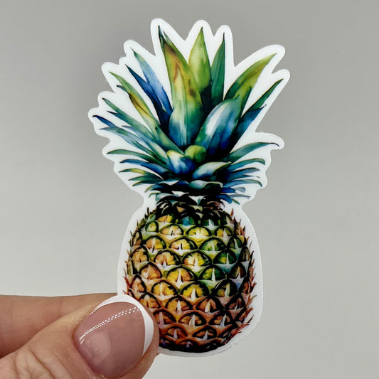 Vinyl Sticker; Watercolor Pineapple, 3X1.5"