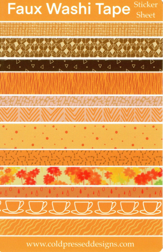 A sticker sheet of strips of yellow faux washi tape.