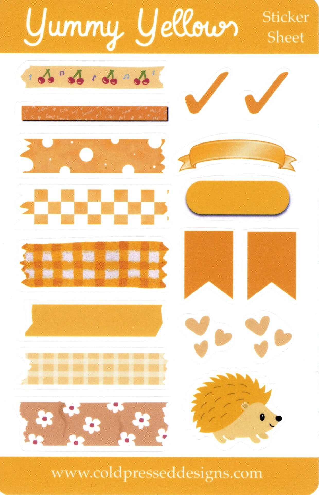 A sticker sheet of yellow items to use while journaling